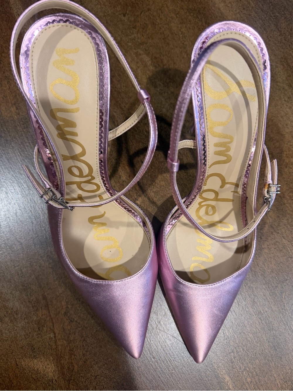 Sam Edelman Metallic Lavender Pointed-Toe Slingback Heels Ayla